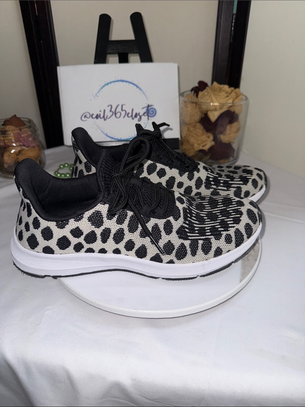 Athletic Works Black & White Leopard Knit Athletic Sneakers - Picture 3 of 6